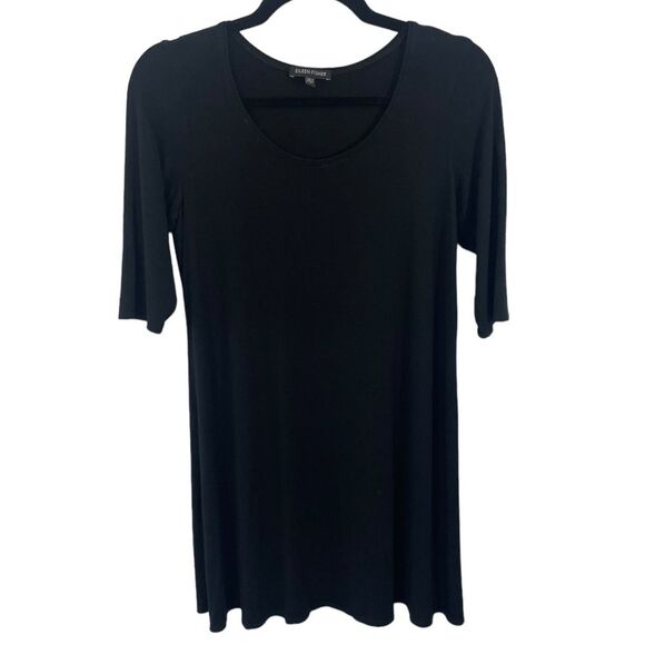 Eileen Fisher Jersey Knit Scoop Neck Short Sleeve Tunic Black Size SMALL - Picture 3 of 8